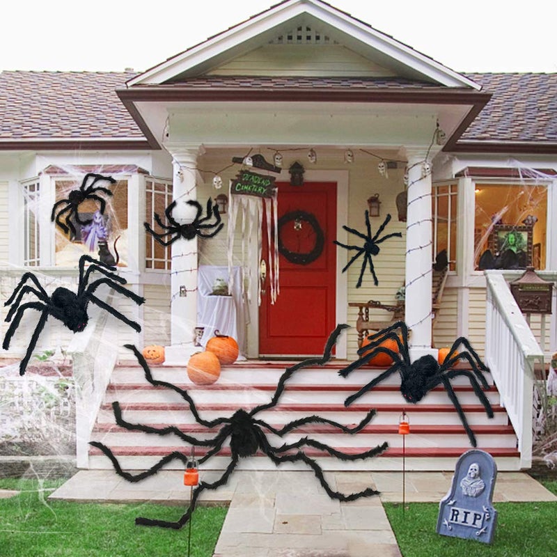 ESSENSON Halloween Spider Decorations, 6 PCS Scary Giant Spiders Set, Realistic Red Eyes and Bendable Legs Spider Decoration Props for Window Wall and Outdoor Indoor Yard Patio House Decor - Image 2